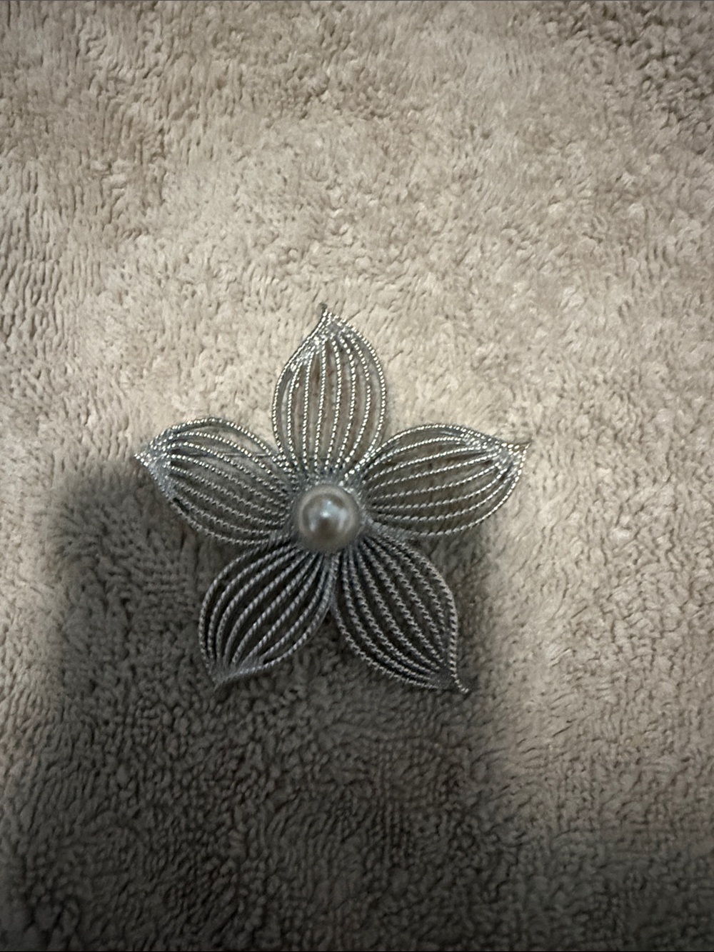 Sarah Coventry Silver-Tone Flower Brooch with Pearl Center